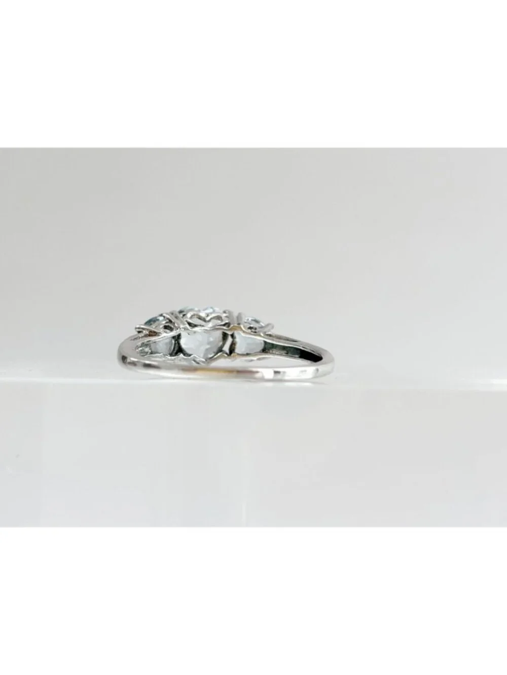 Blue Aquamarine Triple Heart Cut Sterling Silver 925 Vintage Ring - sz 9